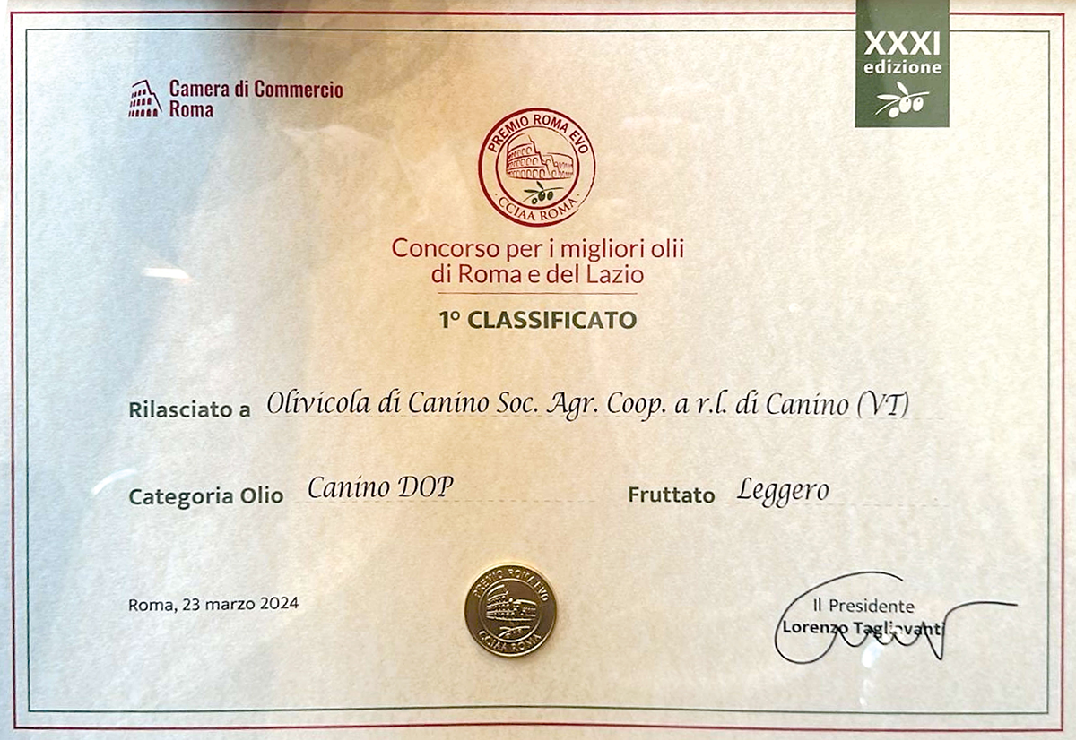 1° Classificato - Concorso per i migliori olii di Roma e del Lazio